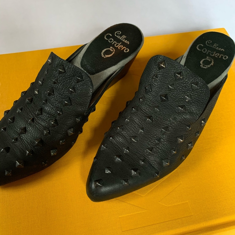 Cordero Black Studded Leather Mule Clogs